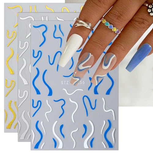 JMEOWIO Nagelsticker Französische Tip Line 10 Blatt Nail Art Sticker Selbstklebend Nagelaufkleber Bunt Dekoration Nageldesign Zubehör von jmeowio