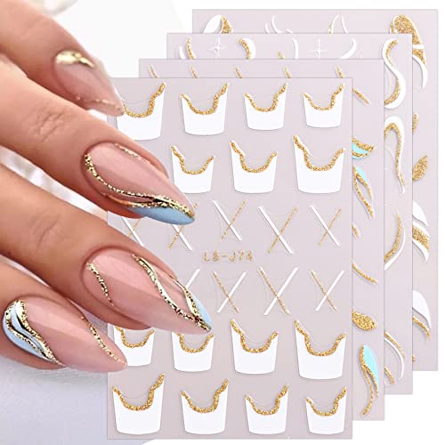 JMEOWIO Nagelsticker Französischer Tip 9 Blatt Nail Art Sticker Selbstklebend Nagelaufkleber Wellenlinie Dekoration Nageldesign Zubehör von jmeowio