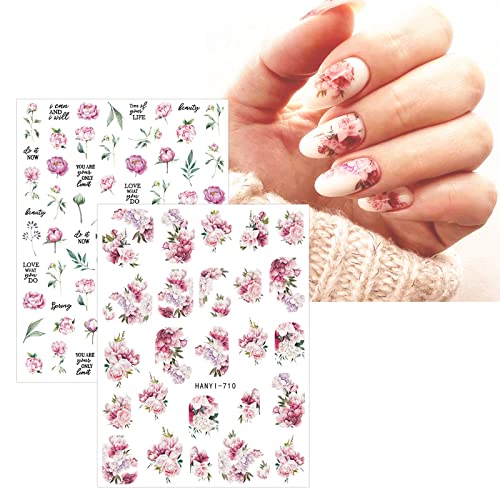 JMEOWIO Nagelsticker Frühling Blume 10 Blatt Nail Art Sticker Selbstklebend Nagelaufkleber Buntes Blumen Sommer Dekoration Nageldesign Zubehör von jmeowio