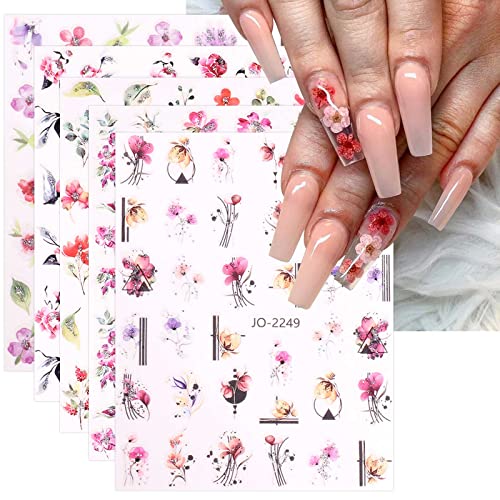 JMEOWIO Nagelsticker Frühling Blume 12 Blatt Nail Art Sticker Selbstklebend Nagelaufkleber Blätter Dekoration Nageldesign Zubehör von jmeowio