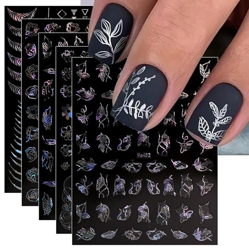 JMEOWIO Nagelsticker Frühling Blume 12 Blatt Nail Art Sticker Selbstklebend Nagelaufkleber Sommer Blumen Aurora Dekoration Nageldesign Zubehör von jmeowio