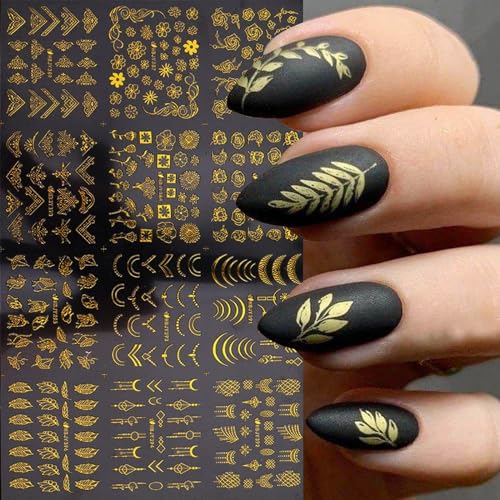 JMEOWIO Nagelsticker Frühling Blume 12 Blatt Nail Art Sticker Selbstklebend Nagelaufkleber Sommer Gold Blumen Dekoration Nageldesign Zubehör von jmeowio