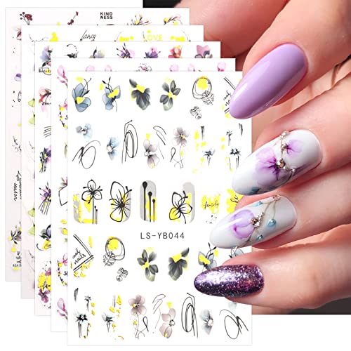 JMEOWIO Nagelsticker Frühling Blume 9 Blatt Nail Art Sticker Selbstklebend Nagelaufkleber Sommer Schmetterling Blumen Dekoration Nageldesign Zubehör von jmeowio