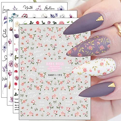 JMEOWIO Nagelsticker Frühling Blumen 10 Blatt Nail Art Sticker Selbstklebend Nagelaufkleber Buntes Sommer Blumen Dekoration Nageldesign Zubehör von jmeowio