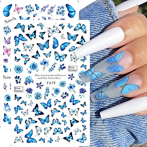 JMEOWIO Nagelsticker Frühling Schmetterling 6 Blätter Nagelaufkleber Selbstklebend Blau Schwarz Gold Schmetterling Muster Nail Art Dekoration NagelDesign Zubehör für Frauen Mädchen von jmeowio