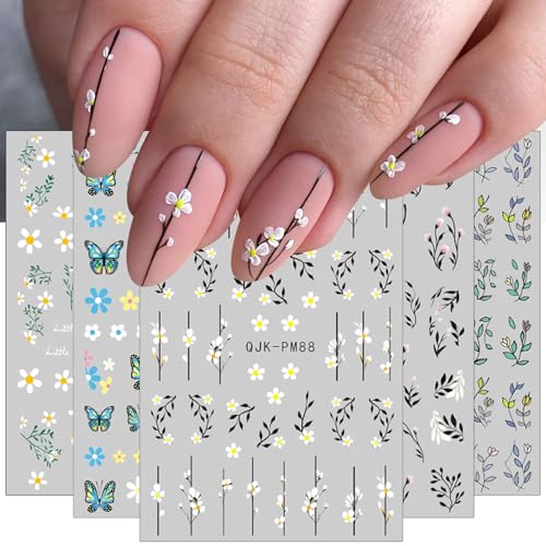 JMEOWIO Nagelsticker Frühlings Blume 10 Blatt Nail Art Sticker Selbstklebend Nagelaufkleber Bunte Sommer Blumen Dekoration Nageldesign Zubehör von jmeowio