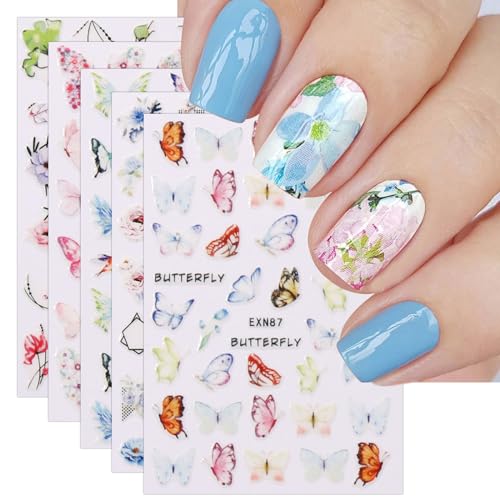 JMEOWIO Nagelsticker Frühlings Blume 12 Blatt Nail Art Sticker Selbstklebend Nagelaufkleber Sommer Blumen Dekoration Nageldesign Zubehör von jmeowio