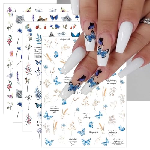 JMEOWIO Nagelsticker Frühlings Blume 9 Blatt Nail Art Sticker Selbstklebend Nagelaufkleber Bunte Sommer Blumen Dekoration Nageldesign Zubehör von jmeowio