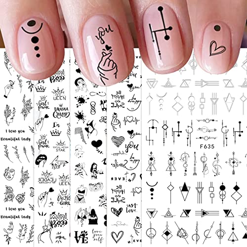 JMEOWIO Nagelsticker Geometrie 10 Blatt Nagelaufkleber Selbstklebend Schwarzes Herz unregelmäßig geformt Nail Art Sticker Dekoration Nageldesign Zubehör von jmeowio