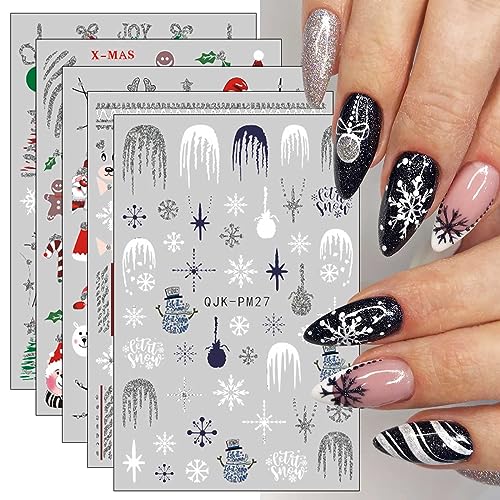 JMEOWIO Nagelsticker Glitzer Weihnachten 10 Blatt Nail Art Sticker Selbstklebend Nagelaufkleber Schneeflocken Winter Dekoration Nageldesign Zubehör von jmeowio