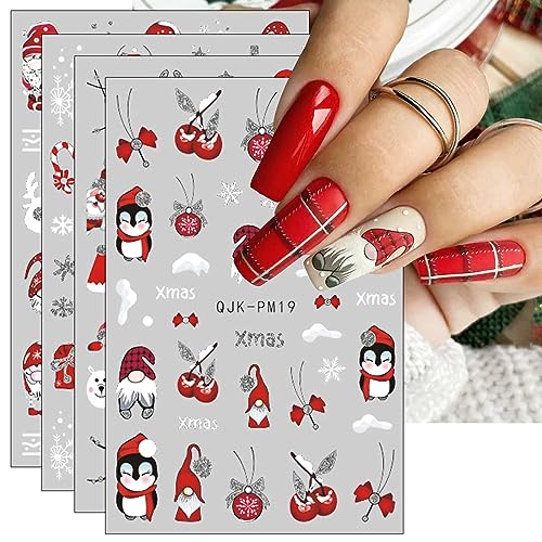 JMEOWIO Nagelsticker Glitzer Weihnachten 10 Blatt Nail Art Sticker Selbstklebend Nagelaufkleber Schneeflocken Winter Dekoration Nageldesign Zubehör von jmeowio