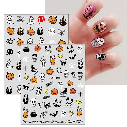 JMEOWIO Nagelsticker Halloween 9 Blatt Nail Art Sticker Selbstklebend Nagelaufkleber Geister Kürbis Spinnennetz Süß Dekoration Nageldesign Zubehör von jmeowio