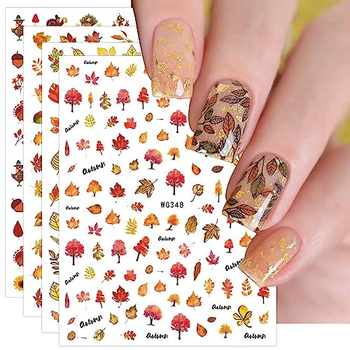 JMEOWIO Nagelsticker Herbst 10 Blatt Nail Art Sticker Selbstklebend Nagelaufkleber Kürbis Ahornblatt Erntedankfest Dekoration Nageldesign Zubehör von jmeowio