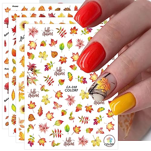 JMEOWIO Nagelsticker Herbst 10 Blatt Nail Art Sticker Selbstklebend Nagelaufkleber Kürbis Ahornblatt Erntedankfest Dekoration Nageldesign Zubehör von jmeowio