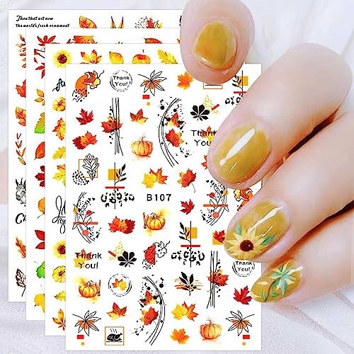 JMEOWIO Nagelsticker Herbst 12 Blatt Nail Art Sticker Selbstklebend Nagelaufkleber Kürbis Ahornblatt Erntedankfest Dekoration Nageldesign Zubehör von jmeowio