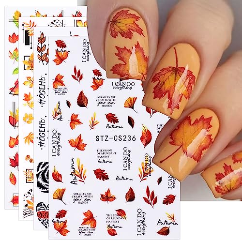 JMEOWIO Nagelsticker Herbst 9 Blatt Nail Art Sticker Selbstklebend Nagelaufkleber Kürbis Ahornblatt Erntedankfest Dekoration Nageldesign Zubehör von jmeowio