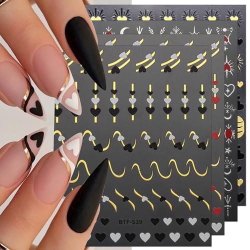 JMEOWIO Nagelsticker Valentinstag Herz Linien 8 Blatt Nail Art Sticker Selbstklebend Nagelaufkleber Bunte Dekoration Nageldesign Zubehör von jmeowio