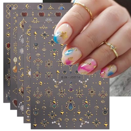 JMEOWIO Nagelsticker Herz Mond Stern 9 Blatt Nail Art Sticker Selbstklebend Nagelaufkleber Bunt Dekoration Nageldesign Zubehör von jmeowio