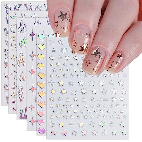 JMEOWIO Nagelsticker Aurora Holografisch 9 Blatt Nagelaufkleber Selbstklebend Herz-Flamme spielt Schmetterlings-Mond die Hauptrolle Nail Art Sticker Dekoration Nageldesign Zubehör von jmeowio