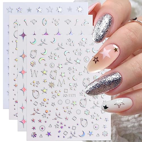 JMEOWIO Nagelsticker Aurora Holografisch 9 Blatt Nagelaufkleber Selbstklebend Sterne Mond Nail Art Sticker Dekoration Nageldesign Zubehör von jmeowio