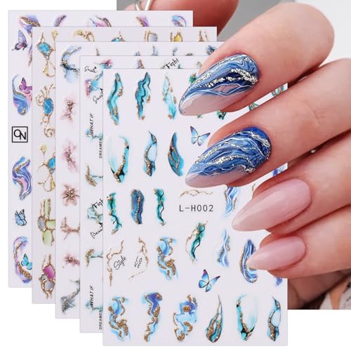 JMEOWIO Nagelsticker Marmor Französische Spitze 10 Blatt Nail Art Sticker Selbstklebend Nagelaufkleber Bunt Dekoration Nageldesign Zubehör von jmeowio