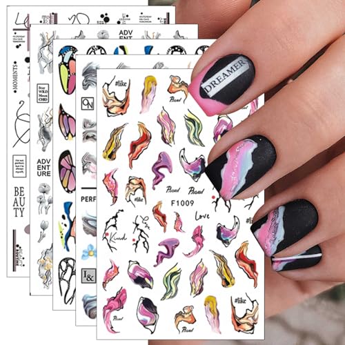 JMEOWIO Nagelsticker Marmor Frühlings Blume 10 Blatt Nail Art Sticker Selbstklebend Nagelaufkleber Bunt Dekoration Nageldesign Zubehör von jmeowio