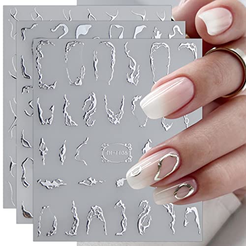 JMEOWIO Nagelsticker Marmor Linie 9 Blatt Nail Art Sticker Selbstklebend Nagelaufkleber Silber Bunt Dekoration Nageldesign Zubehör von jmeowio