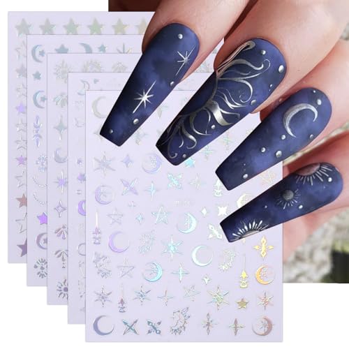 JMEOWIO Nagelsticker Mond Stern 10 Blatt Nail Art Sticker Selbstklebend Nagelaufkleber Aurora Dekoration Nageldesign Zubehör von jmeowio