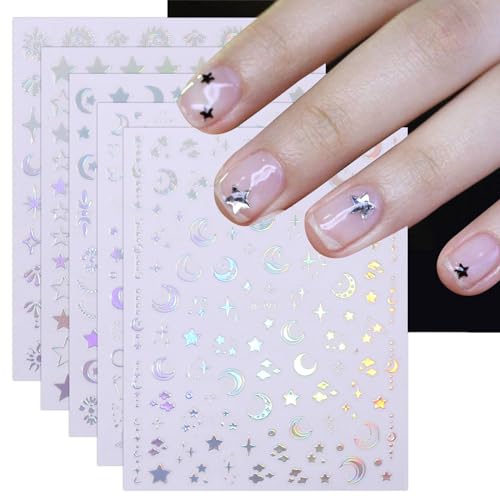 JMEOWIO Nagelsticker Mond Stern 10 Blatt Nail Art Sticker Selbstklebend Nagelaufkleber Aurora Dekoration Nageldesign Zubehör von jmeowio