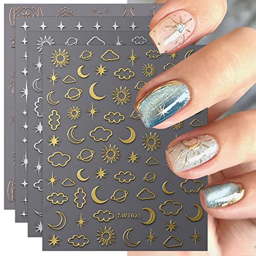 JMEOWIO Nagelsticker Mond Stern 9 Blatt Nail Art Sticker Selbstklebend Nagelaufkleber Bunter Dekoration Nageldesign Zubehör von jmeowio