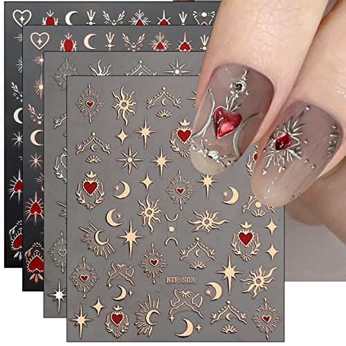 JMEOWIO Nagelsticker Mond Stern 9 Blatt Nail Art Sticker Selbstklebend Nagelaufkleber Sonne Dekoration Nageldesign Zubehör von jmeowio