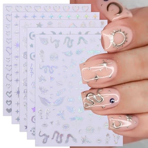 JMEOWIO Nagelsticker Mond Stern Schlange 10 Blatt Nail Art Sticker Selbstklebend Nagelaufkleber Aurora Dekoration Nageldesign Zubehör von jmeowio