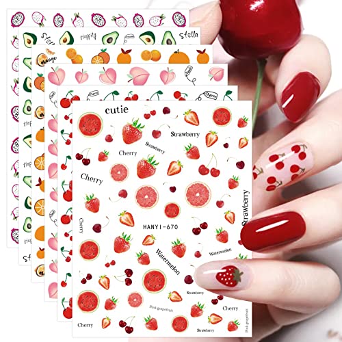 JMEOWIO Nagelsticker Obst 12 Blatt Nail Art Sticker Selbstklebend Nagelaufkleber Erdbeere Zitrone Dekoration Nageldesign Zubehör von jmeowio