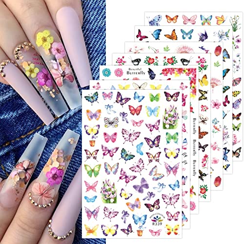 JMEOWIO Nagelsticker Schmetterling 8 Blatt Nail Art Sticker Selbstklebend Nagelaufkleber Farbe Dekoration Nageldesign Zubehör von jmeowio