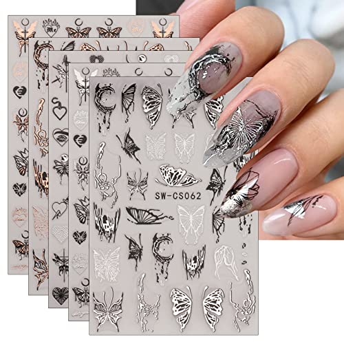 JMEOWIO Nagelsticker Schmetterling 9 Blatt Nail Art Sticker Selbstklebend Nagelaufkleber Mond Dekoration Nageldesign Zubehör von jmeowio