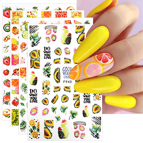 JMEOWIO Nagelsticker Sommer Frucht 9 Blatt Nail Art Sticker Selbstklebend Nagelaufkleber Zitronen Dekoration Nageldesign Zubehör von jmeowio