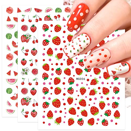 JMEOWIO Nagelsticker Sommer Frucht Erdbeere 10 Blatt Nail Art Sticker Selbstklebend Nagelaufkleber Zitrone Wassermelone Dekoration Nageldesign Zubehör von jmeowio