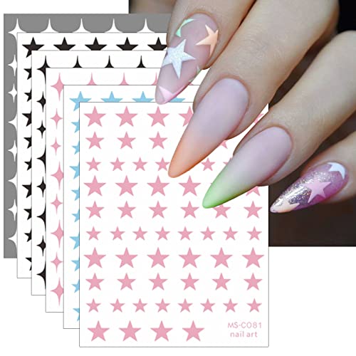 JMEOWIO Nagelsticker Stern 10 Blatt Nail Art Sticker Selbstklebend Nagelaufkleber Bunter Dekoration Nageldesign Zubehör von jmeowio