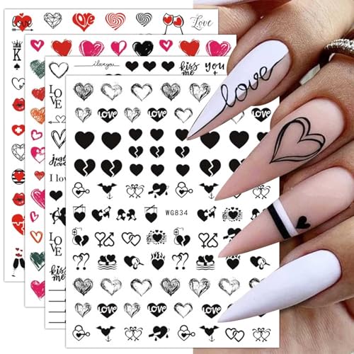 JMEOWIO Nagelsticker Valentinstag 9 Blatt Nagelaufkleber Selbstklebend Farben lieben Herz Nail Art Sticker Dekoration Nageldesign Zubehör von jmeowio