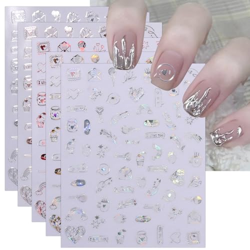 JMEOWIO Nagelsticker Valentinstag Herz 10 Blatt Nail Art Sticker Selbstklebend Nagelaufkleber Liebe Bunt Dekoration Nageldesign Zubehör von jmeowio