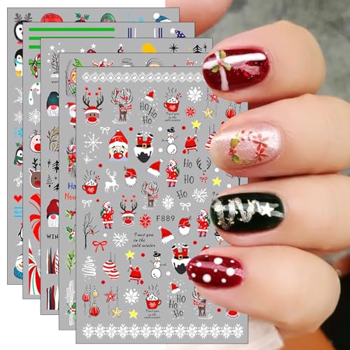 JMEOWIO Nagelsticker Weihnachten 10 Blatt Nail Art Sticker Selbstklebend Nagelaufkleber Schneeflocken Winter Dekoration Nageldesign Zubehör von jmeowio