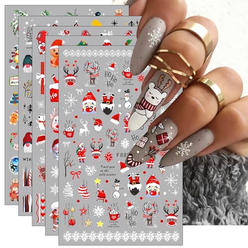 JMEOWIO Nagelsticker Weihnachten 10 Blatt Nail Art Sticker Selbstklebend Nagelaufkleber Schneeflocken Winter Dekoration Nageldesign Zubehör von jmeowio