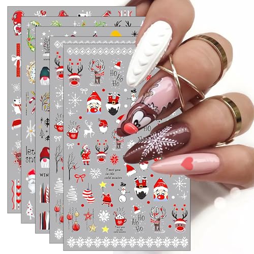 JMEOWIO Nagelsticker Weihnachten 10 Blatt Nail Art Sticker Selbstklebend Nagelaufkleber Schneeflocken Winter Dekoration Nageldesign Zubehör von jmeowio