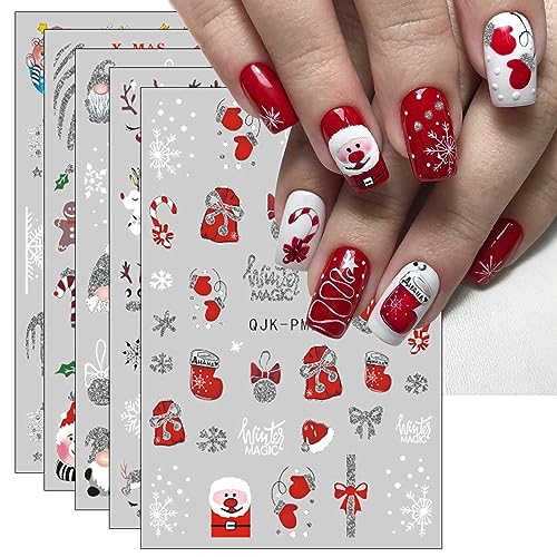JMEOWIO Nagelsticker Glitzer Weihnachten 10 Blatt Nail Art Sticker Selbstklebend Nagelaufkleber Schneeflocken Winter Dekoration Nageldesign Zubehör von jmeowio