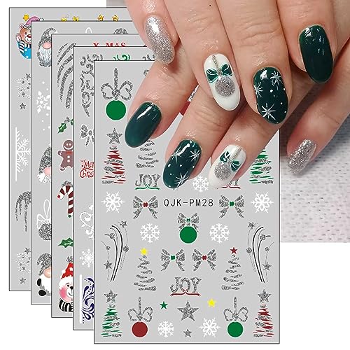 JMEOWIO Nagelsticker Glitzer Weihnachten 10 Blatt Nail Art Sticker Selbstklebend Nagelaufkleber Schneeflocken Winter Dekoration Nageldesign Zubehör von jmeowio