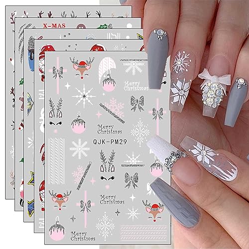 JMEOWIO Nagelsticker Glitzer Weihnachten 10 Blatt Nail Art Sticker Selbstklebend Nagelaufkleber Schneeflocken Winter Dekoration Nageldesign Zubehör von jmeowio