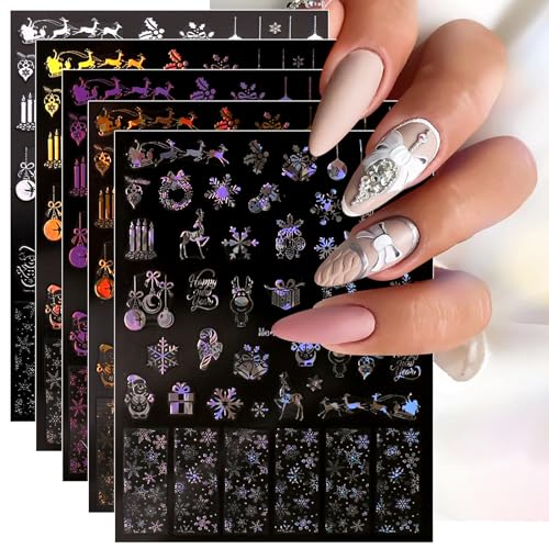 JMEOWIO Nagelsticker Weihnachten 10 Blatt Nail Art Sticker Selbstklebend Nagelaufkleber Schneeflocken Winter Niedlich Dekoration Nageldesign Zubehör von jmeowio