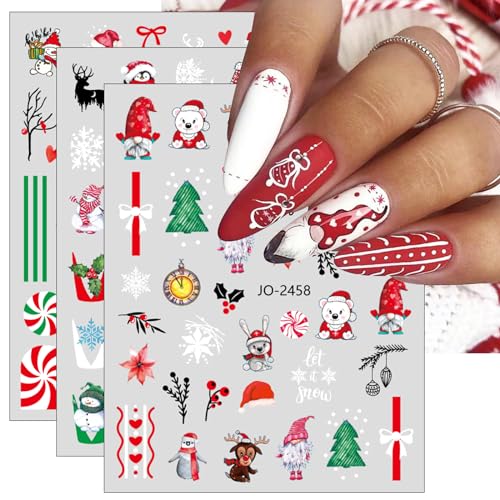 JMEOWIO Nagelsticker Weihnachten 12 Blatt Nail Art Sticker Selbstklebend Nagelaufkleber Niedlich Schneeflocke Winterurlaub Dekoration Nageldesign Zubehör von jmeowio