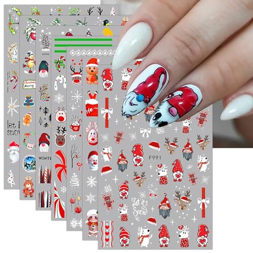 JMEOWIO Nagelsticker Weihnachten 12 Blatt Nail Art Sticker Selbstklebend Nagelaufkleber Schneeflocke Schneemann Winterurlaub Dekoration Nageldesign Zubehör von jmeowio