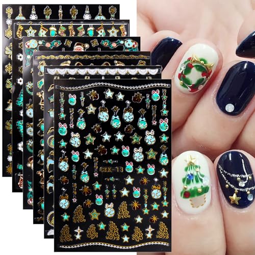 JMEOWIO Nagelsticker Weihnachten 12 Blatt Nail Art Sticker Selbstklebend Nagelaufkleber Schneeflocken Winter Dekoration Nageldesign Zubehör von jmeowio